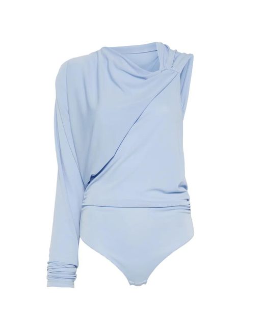 ANDAMANE Blue Serena Draped Bodysuit