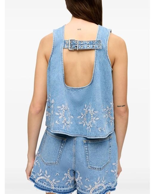 Ganni Blue Open-Back Denim Top