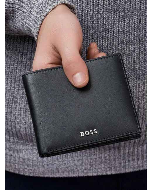 Boss Gray Logo-Print Leather Wallet for men