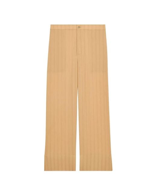 Saint Laurent Natural Pinstriped Wide-Leg Trousers