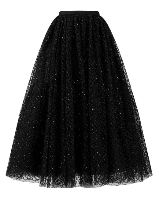 Giambattista Valli Black Crystal-embellished Embroidered-tulle Skirt