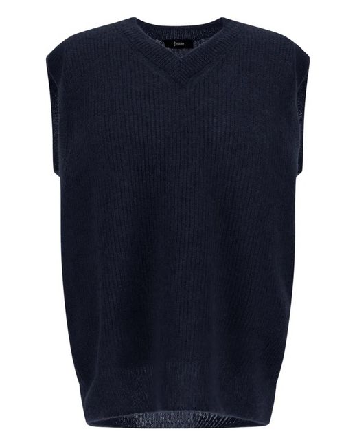 Herno Blue V-Neck Knitted Vest for men