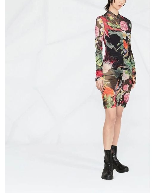 Philipp Plein Red Floral-Print Short Dress