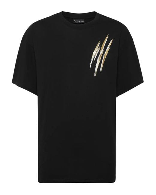 Philipp Plein Black Claw-Print Cotton T-Shirt for men