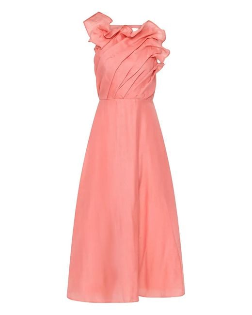 Aje. Pink Genesis Ruffled Midi Dress