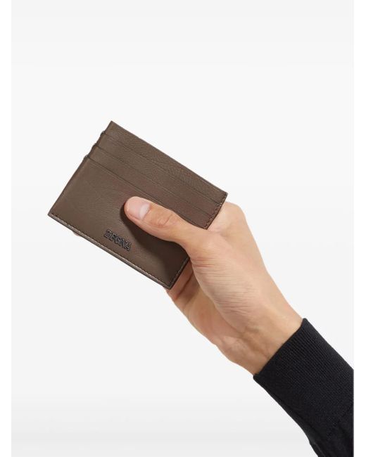Zegna Brown Leather Card Holder for men
