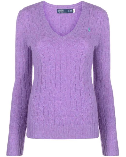 Polo Ralph Lauren Cable-knit V-neck Jumper in Purple | Lyst Canada