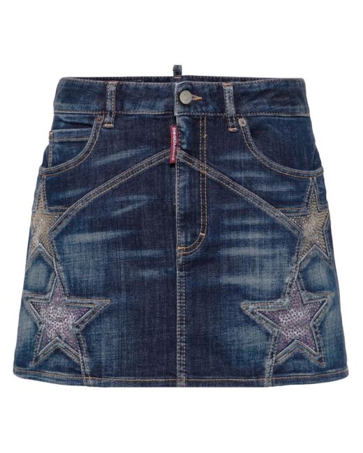 DSquared² Blue Star-Studded Denim Miniskirt