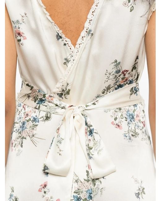 Doen White Tahlia V-Neck Floral-Print Midi Dress