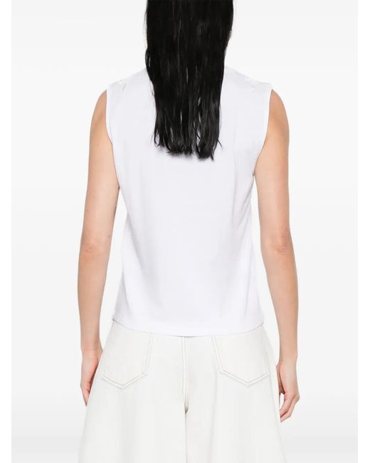 Blugirl Blumarine White Embroidered V-Neck Top