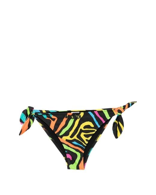Moschino Green Zebra-Print Side-Tie Bikini Bottoms