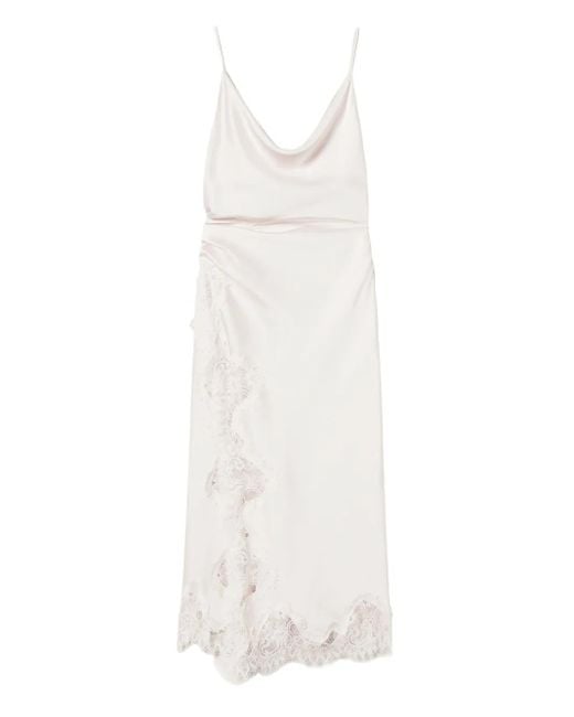 Twinset White Lace-Trim Satin Slip Dress