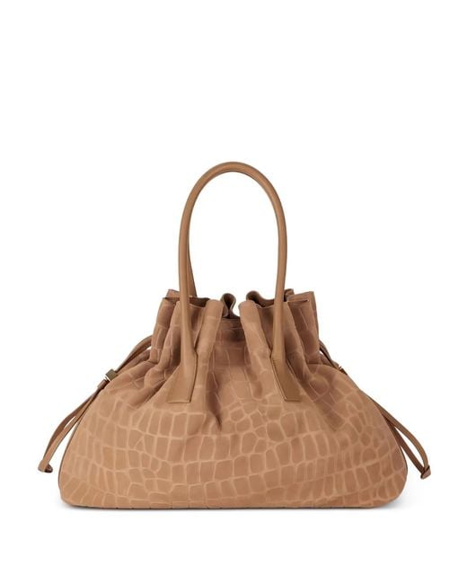 Elisabetta Franchi Brown Crocodile-Print Tote Bag