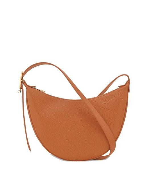 Longchamp Brown Small Le Foulonné Grained-Leather Crossbody Bag