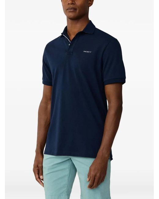 Hackett Blue Logo-Embroidered Swim-Trim Polo Shirt for men