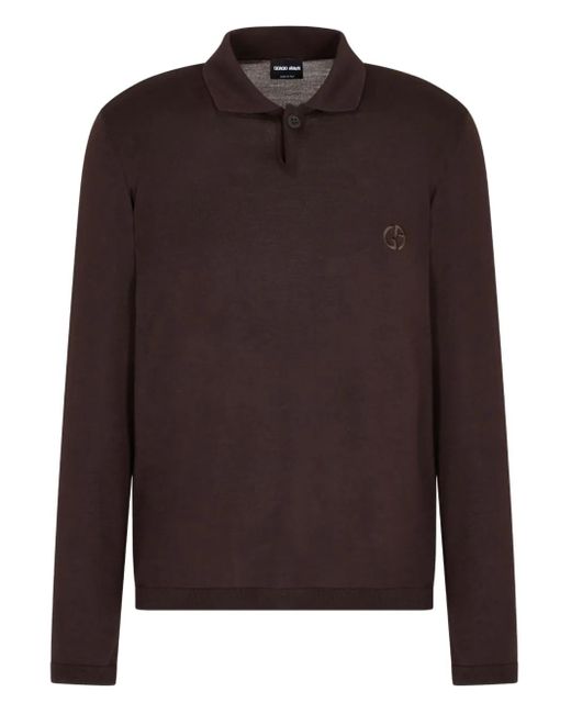 Giorgio Armani Brown Logo-Embroidered Polo Shirt for men