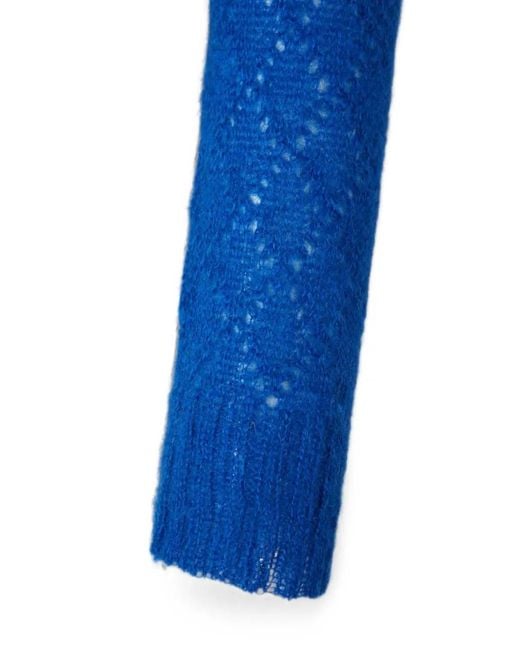 Jil Sander Blue Pointelle-Knit Cropped Sweater