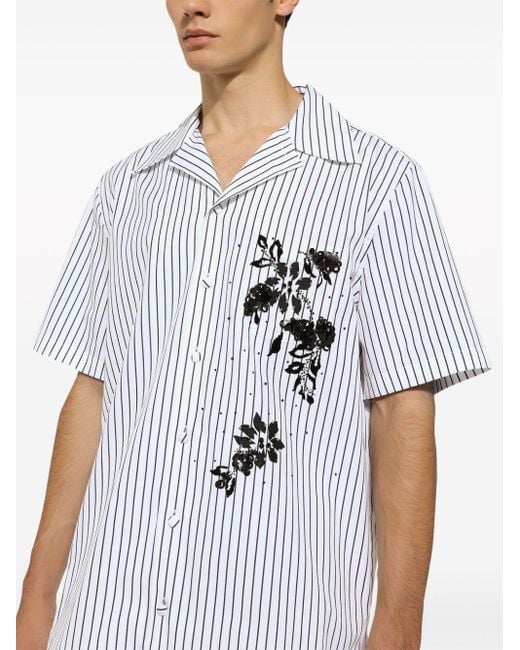 Chemise rayée à fleurs Dolce & Gabbana pour homme en coloris White
