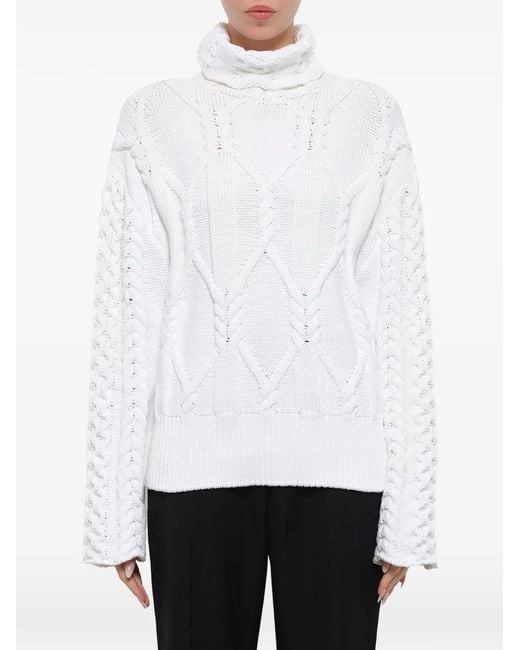 Juun.J White Cable-Knit Roll-Neck Sweater
