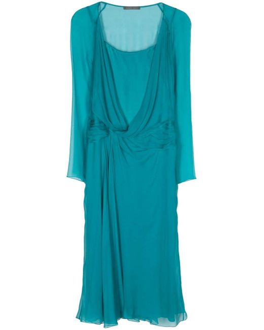 Alberta Ferretti Blue Silk Midi Dress