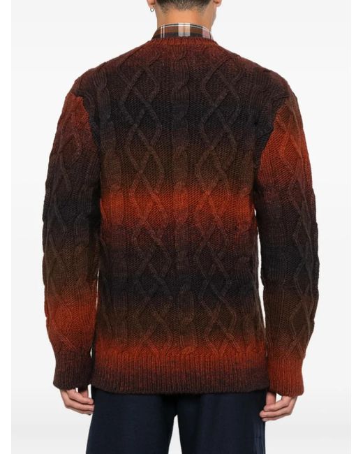 Seven Gauge Red Gradient-Effect Cable-Knit Jumper