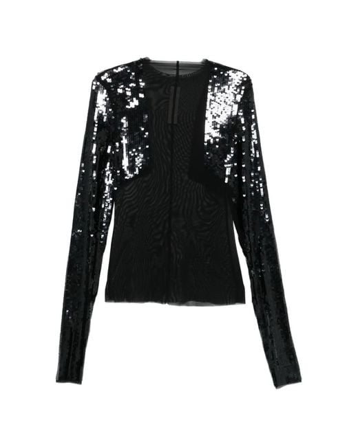 Rick Owens Black Long-Sleeved Top With Sequin Details On Sleeves