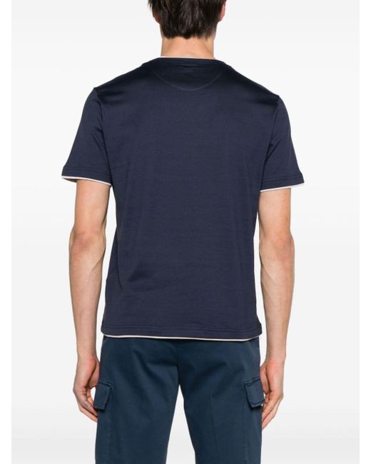 T-shirt en coton à design superposé Eleventy pour homme en coloris Blue