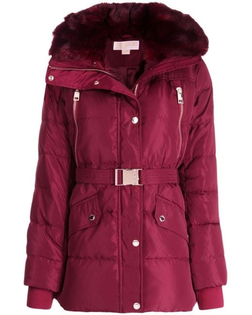 MICHAEL Michael Kors Red Belted Puffer Coat