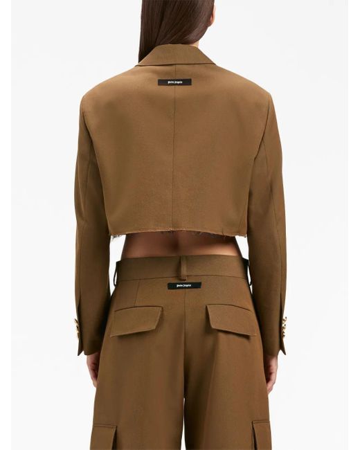 Palm Angels Brown Double-Breasted Cropped Blazer