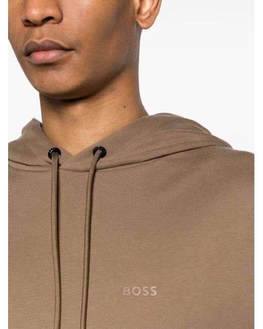 Boss Brown Graphic-print Cotton Hoodie for men