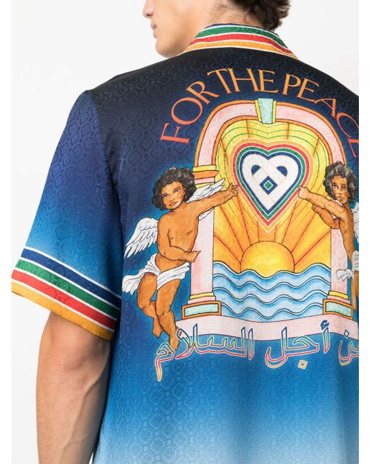 Casablancabrand Seidenhemd mit grafischem Print in Blue für Herren