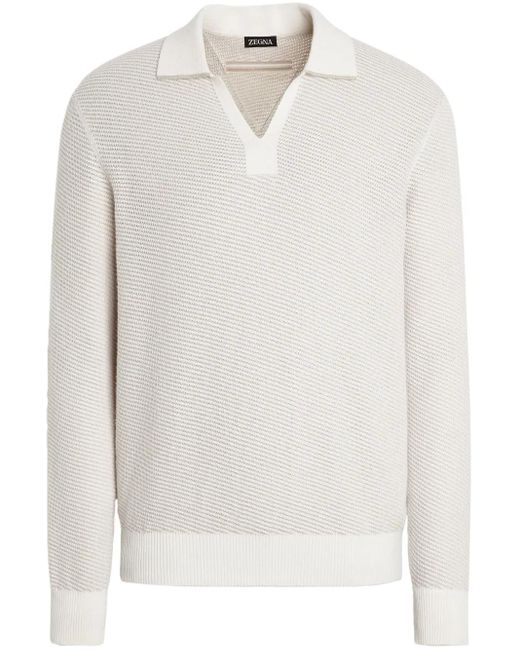 メンズ Zegna シルクカシミア ポロシャツ White