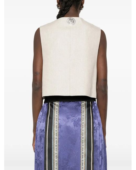 Hui Milano White Patterned Buttoned Waistcoat