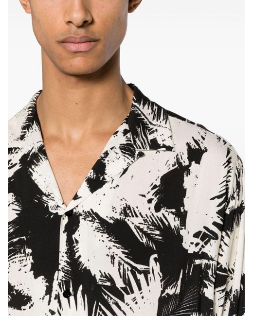 Laneus Black Abstract-print Notched-collar Shirt for men