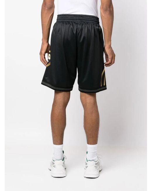 Mitchell & Ness Black Logo-Print Track Shorts for men