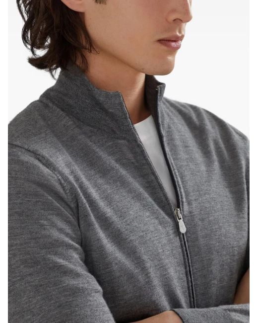 Brunello Cucinelli Gray Leggerissimo Cardigan Zip for men