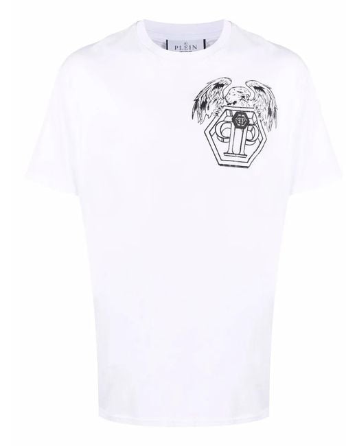 Philipp Plein White T-Shirt Hexagon À Logo Imprimé