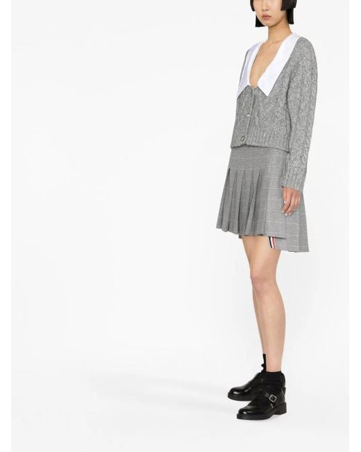 Ganni Gray Contrasting-Collar Cable-Knit Cardigan