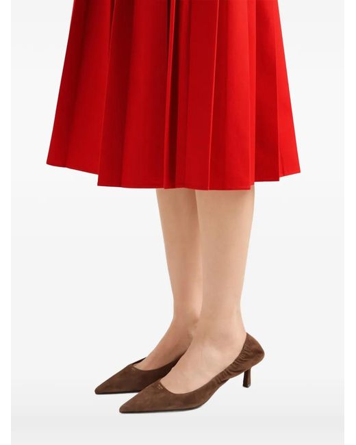 Prada Red Pleated Gabardine Midi-Skirt