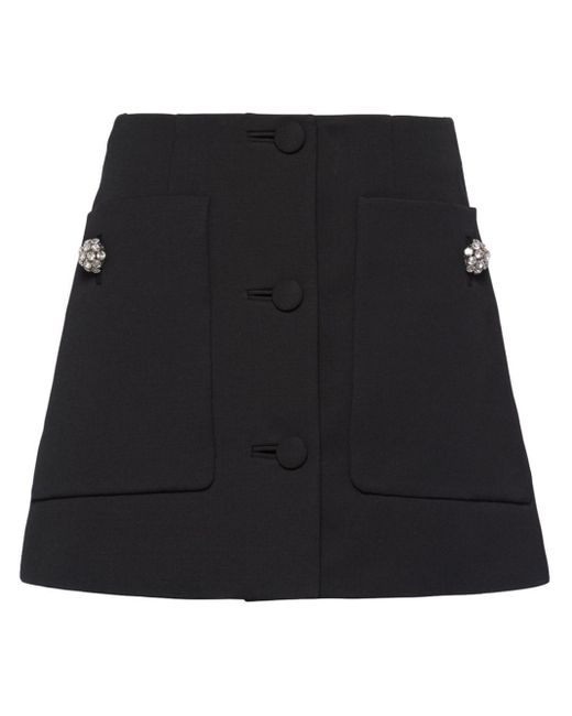 Prada Black Wool Embellished Mini Skirt