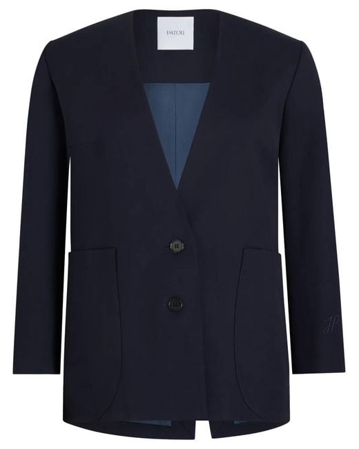 Patou Blue Collarless Twill Jacket