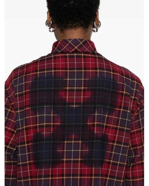 Off-White c/o Virgil Abloh Red Cropped Plaid Shirt With Graphic Print