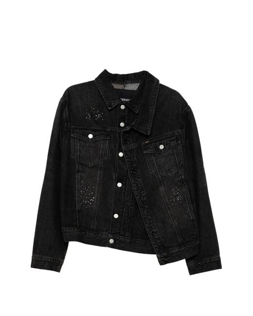 ANDERSSON BELL Black Stud-Embellished Asymmetric Denim Jacket
