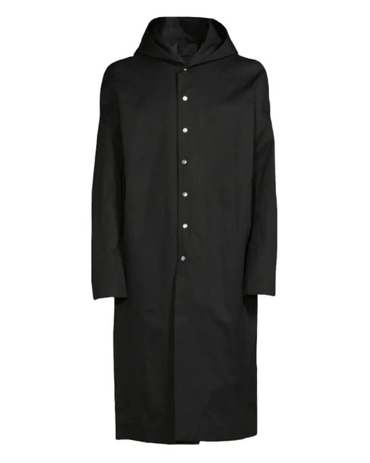 Rick Owens Black Single-Breasted Hooded Coat