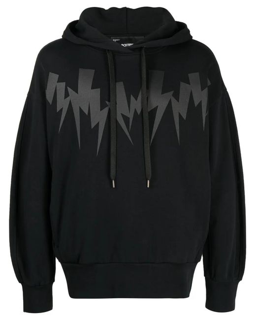 Neil Barrett Black Thunderbolt-Print Cotton Hoodie for men