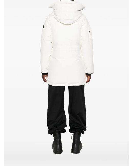 Canada Goose White Hooded Logo-Patch Coat