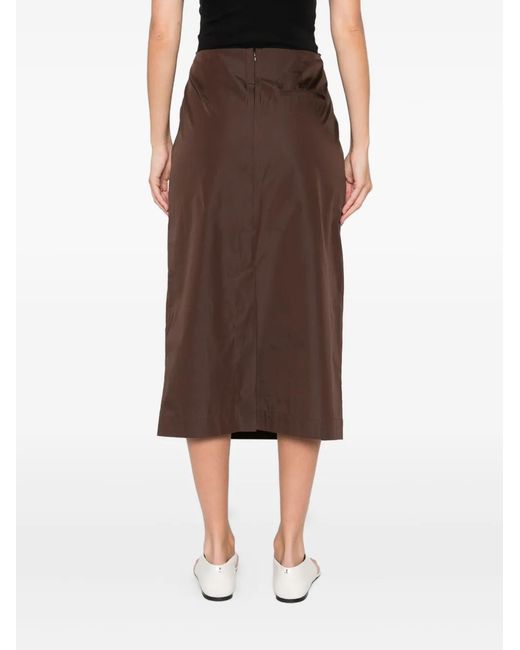 St. Agni Brown Rear-Slit Midi Skirt