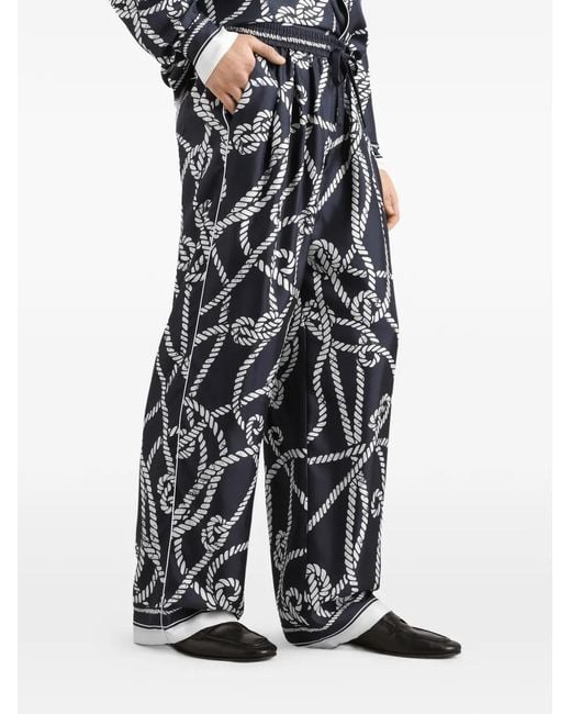 Dolce & Gabbana Blue Marina-Print Silk Twill Vanity Trousers for men