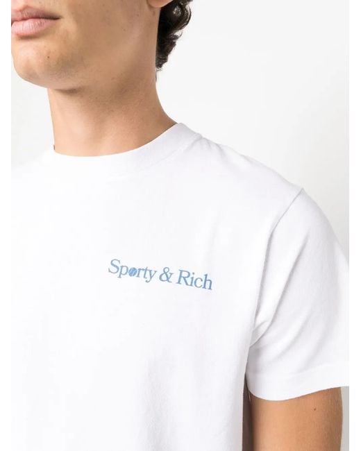 Sporty & Rich White Logo-Print Cotton T-Shirt