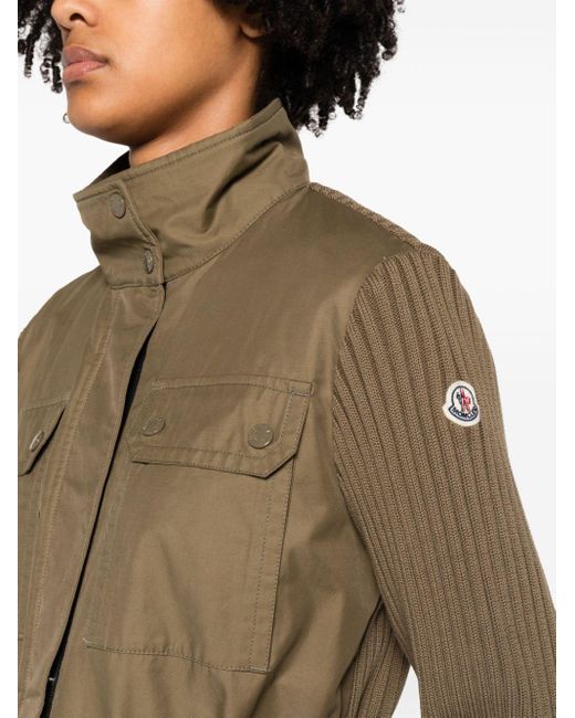 Moncler Green Military Jacket With Knitted Sleeves